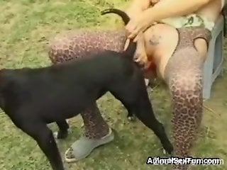 Blonde with big tits, blowjob on a dog cock