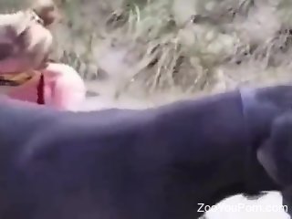 Aroused cam slut tries heavy sex with a dog in outdoor